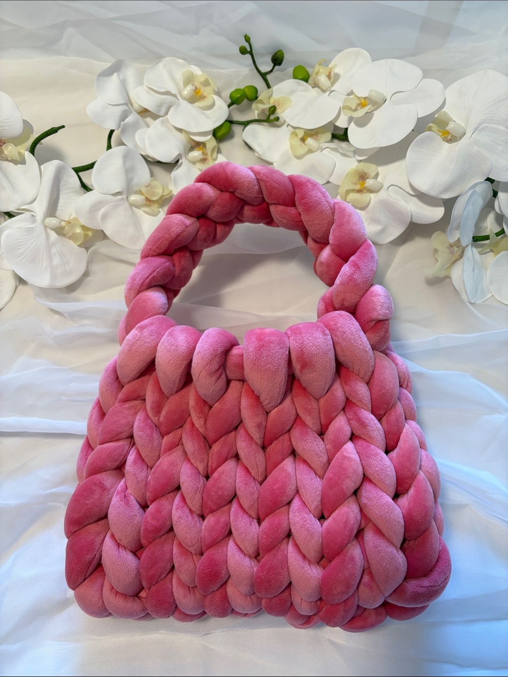 Hand Crochet Raspberry Pink Plush Handbag
